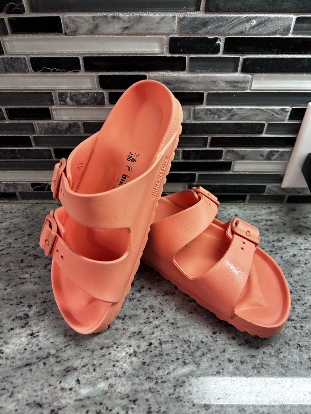 Birkenstock womens Coral EVA Slide Sandals with Double Buckles size 5